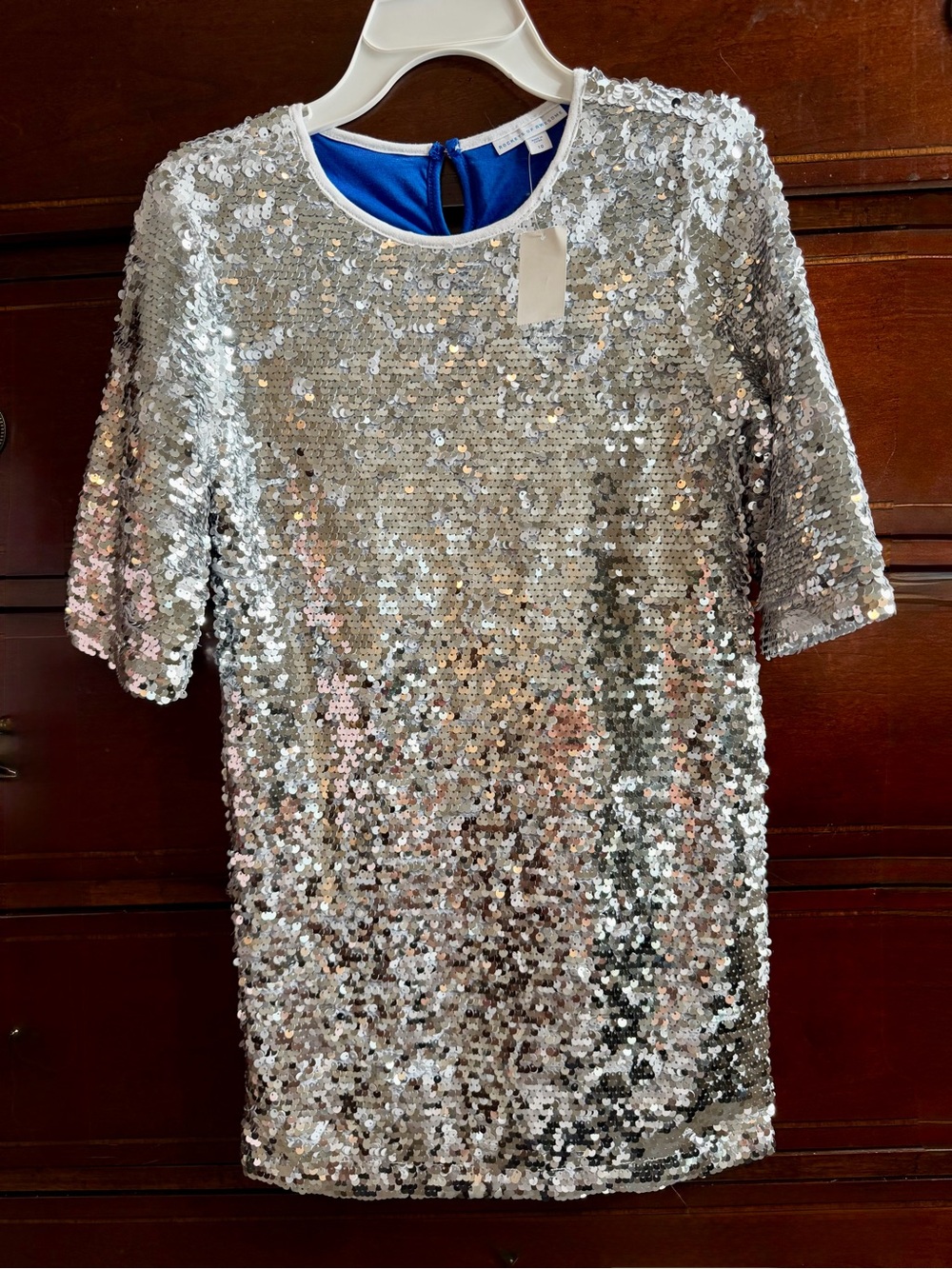 Girls' Silver Sequin Short Sleeve Party Dress